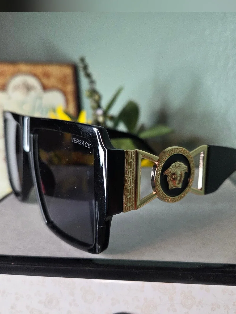 Gold-Accented Black Designer Sunglasses